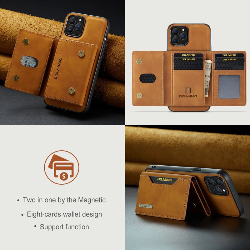 DG.MING 2In1 Capa De Couro Magnética Destacável Para IPhone 14 13 12 11 Pro Max Xs XR 7 8 Plus Se 2020 Porta-Cartões Com Tampa De Carteira